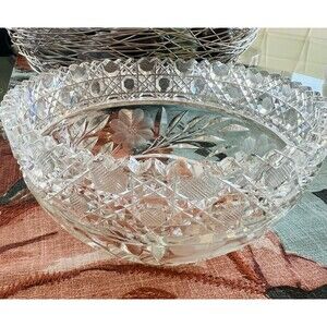 American Brilliant Period Cut Glass Bowl – Floral & Hobstar Design